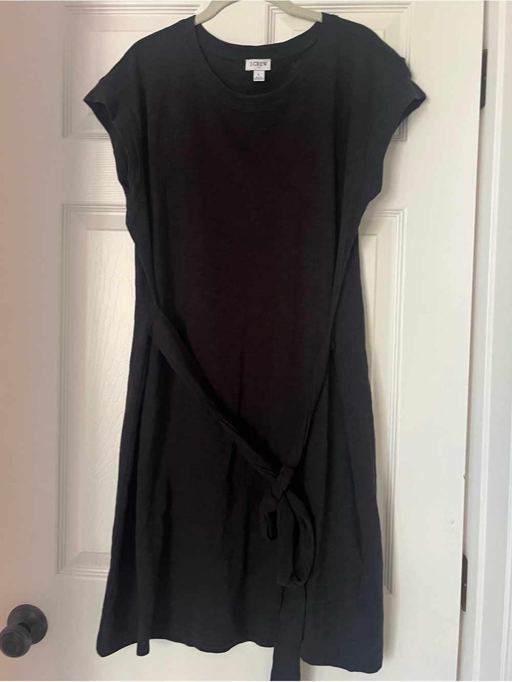 J. Crew Black Midi Tee Dress with Tie Waist